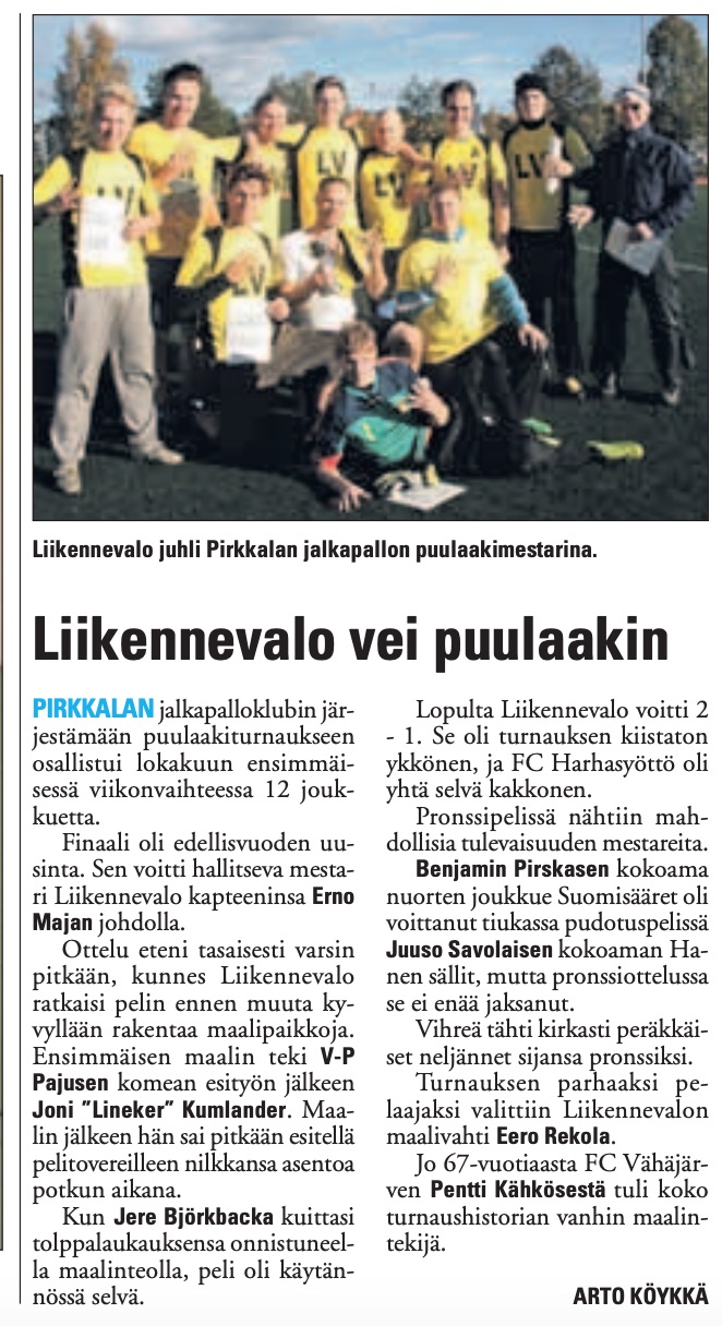 Turnausraportti Pirkkalaisessa 16.10. 2013