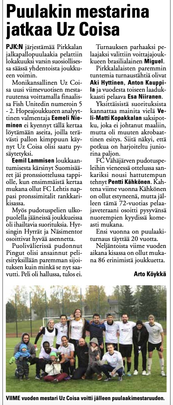 Turnausraportti Pirkkalaisessa 07.11. 2018